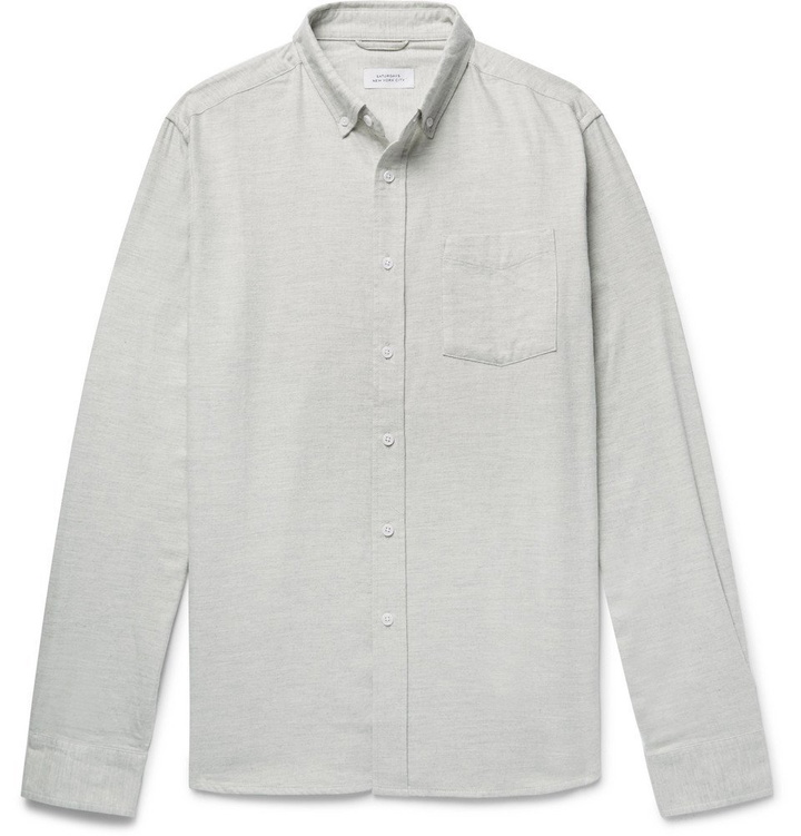 Photo: Saturdays NYC - Button-Down Collar Mélange Cotton-Flannel Shirt - Men - Light green