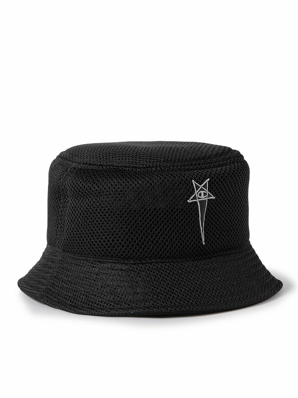 Photo: Rick Owens - Champion Logo-Embroidered Mesh Bucket Hat - Black