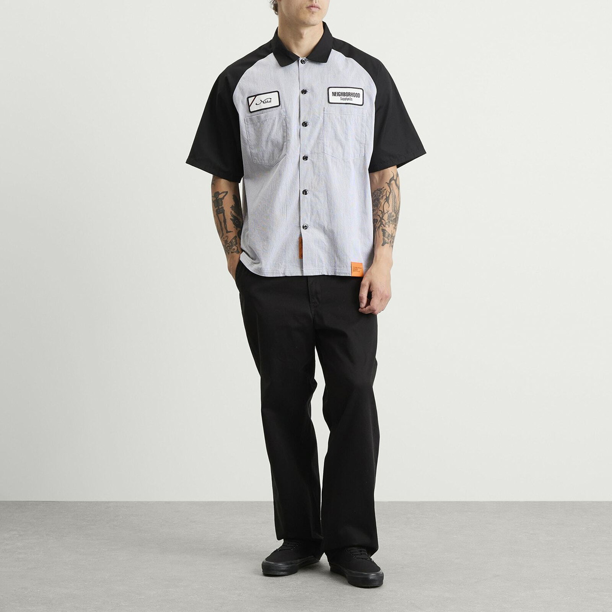 Neighborhood Men's Classic Stripe Short Sleeve Work Shirt in Black
