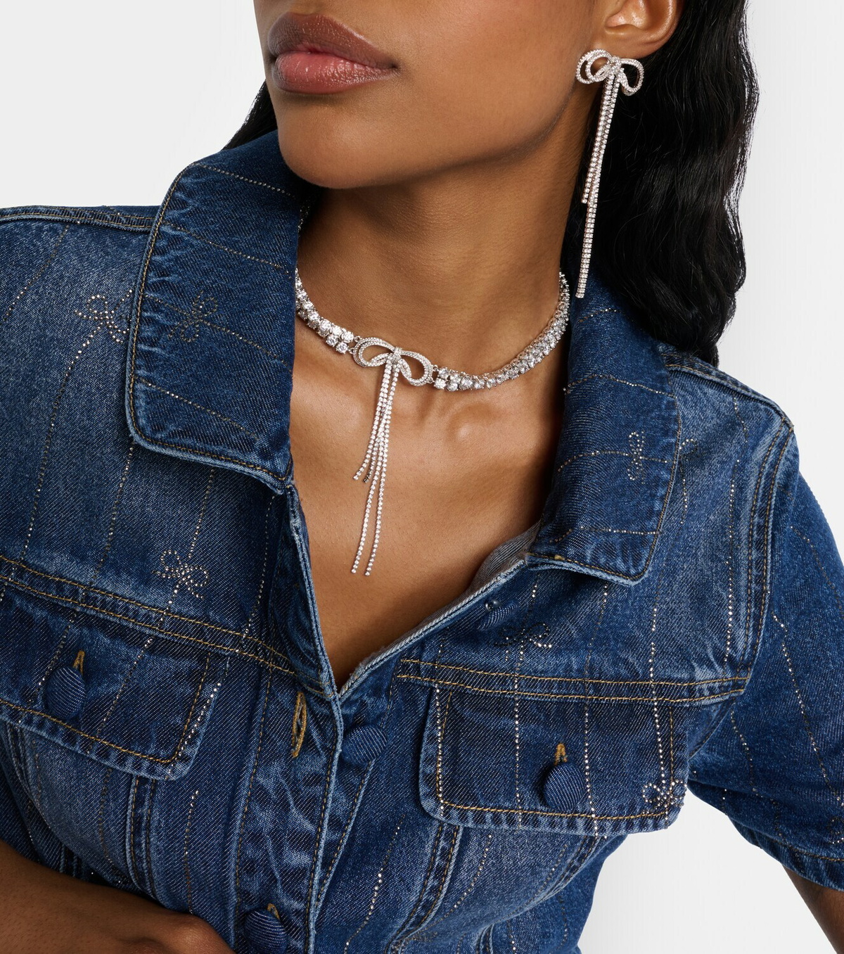 Self-Portrait Bow crystal-embellished choker