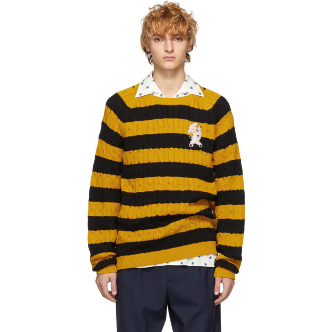 Photo: Gucci Black and Yellow Striped Embroidered Pig Sweater