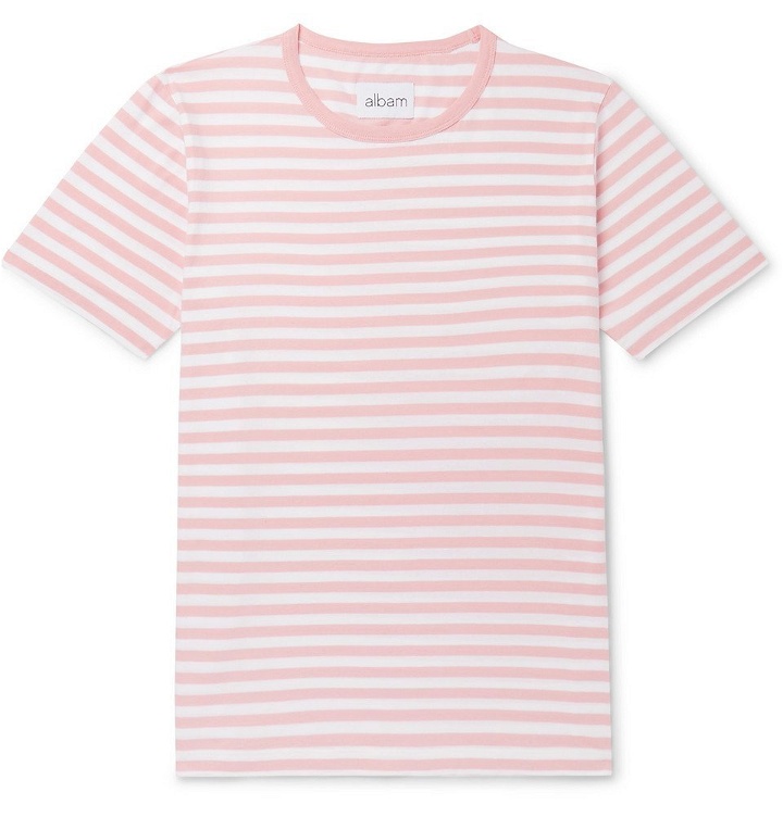 Photo: Albam - Striped Cotton-Jersey T-Shirt - Pink