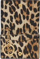 GANNI Beige & Black Leopard Bou Flap Card Holder