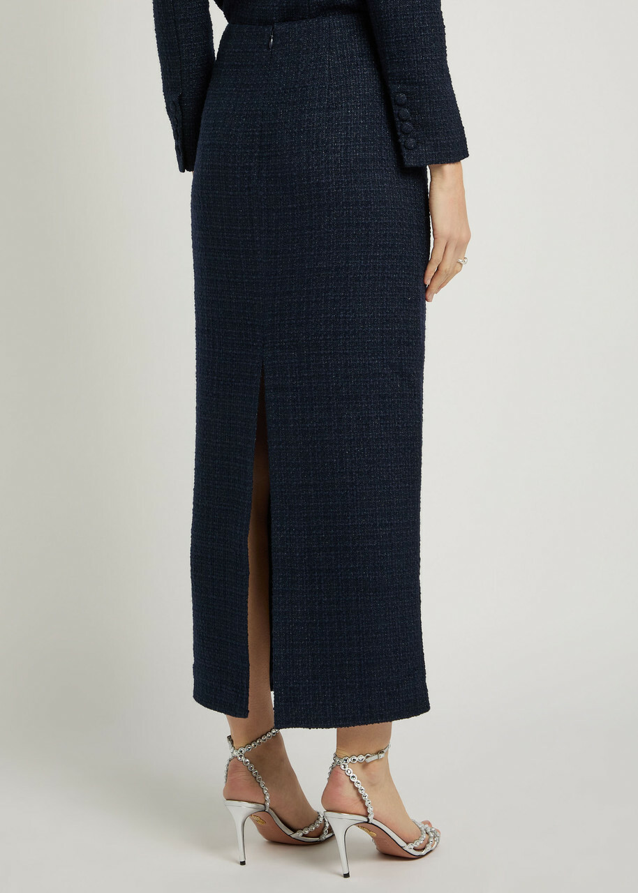 Roland Mouret Ceremony Metallized Bouclé Midi Skirt Navy
