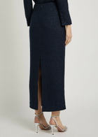 Roland Mouret Ceremony Metallized Bouclé Midi Skirt Navy