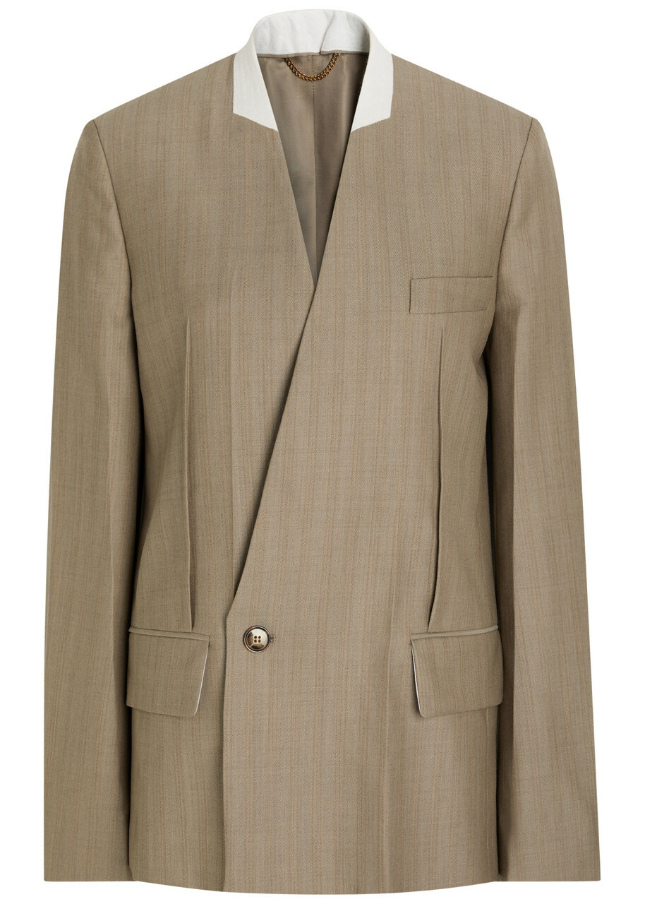 Victoria Beckham Folded-collar Double-breasted Wool Jacket Grey