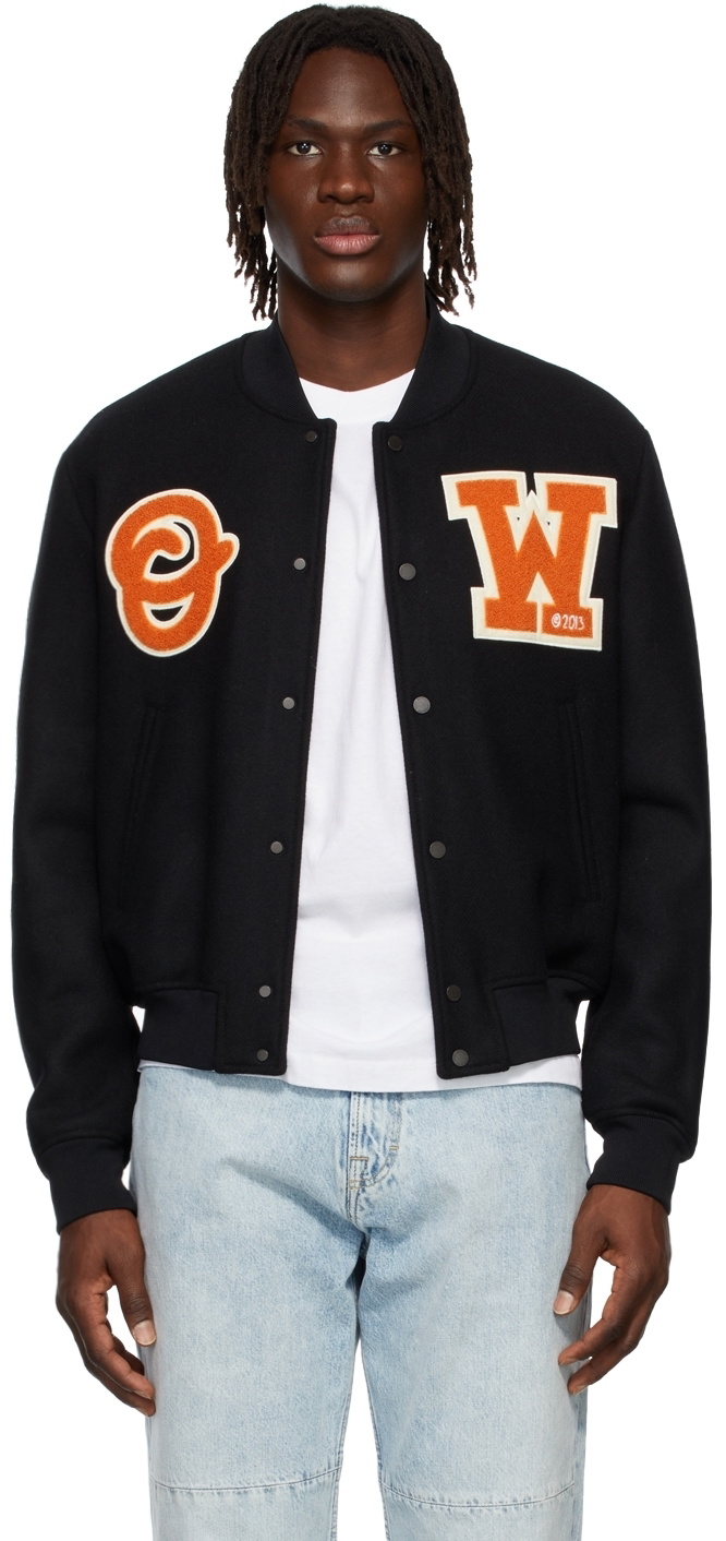 OFF-WHITE Logo Patch Varsity Jacket Black/Orange for Men