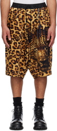 MASTERMIND WORLD Yellow & Black Oversized Fit Leopard Shorts