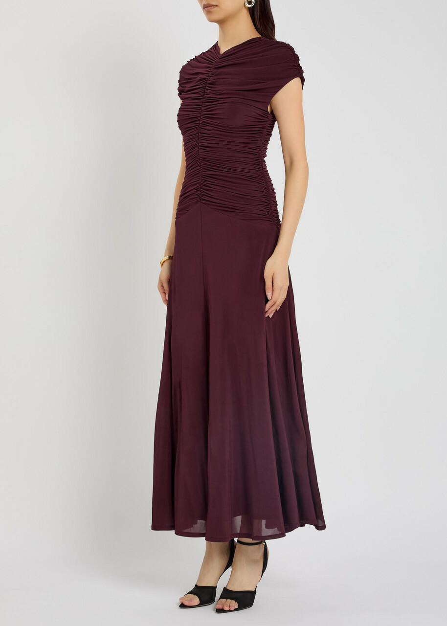 Tove Avita Ruched Stretch-jersey Midi Dress Dark Red