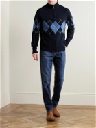 Kingsman - Argylle Jacquard-Knit Wool Half-Zip Sweater - Blue