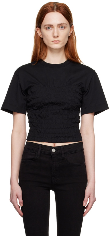 Photo: FRAME Black Smocked Corset T-Shirt
