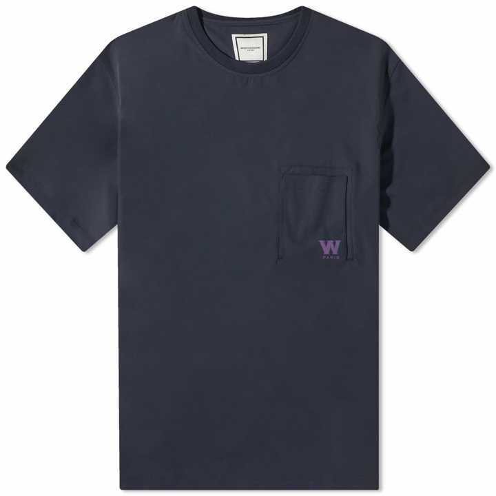 Photo: Wooyoungmi Men's Nylon Back logo Tech T-Shirt in Navy