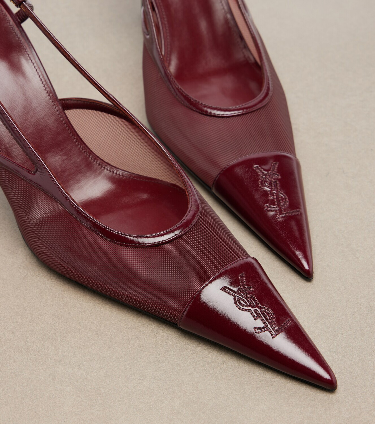 Saint Laurent Renée leather-trimmed slingback pumps