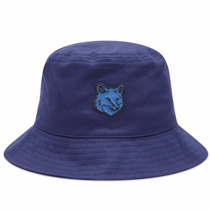 Photo: Maison Kitsuné Men's Fox Head Patch Bucket Hat in Ink Blue