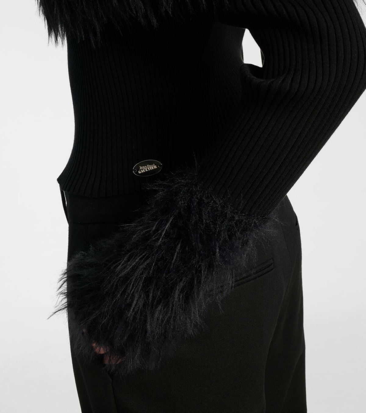 “JEAN PAUL GAURTIER” real fur coat Jean Paul Gaultier Ribbed-knit faux fur-trimmed top Jean Paul Gaultier