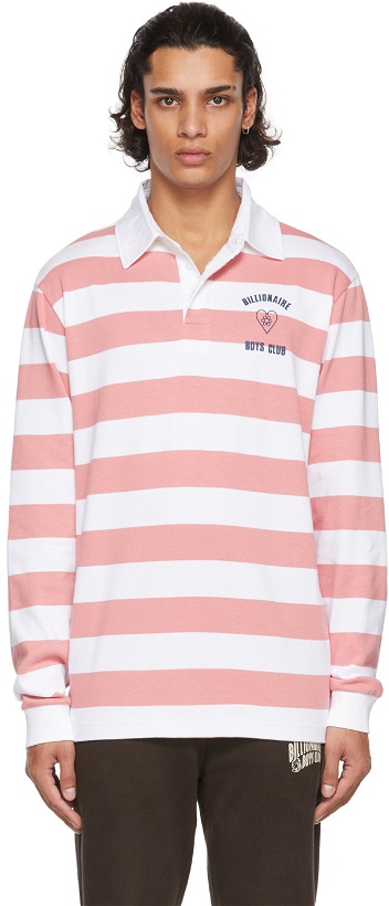 Photo: Billionaire Boys Club Pink & White Heart & Mind Striped Rugby Polo