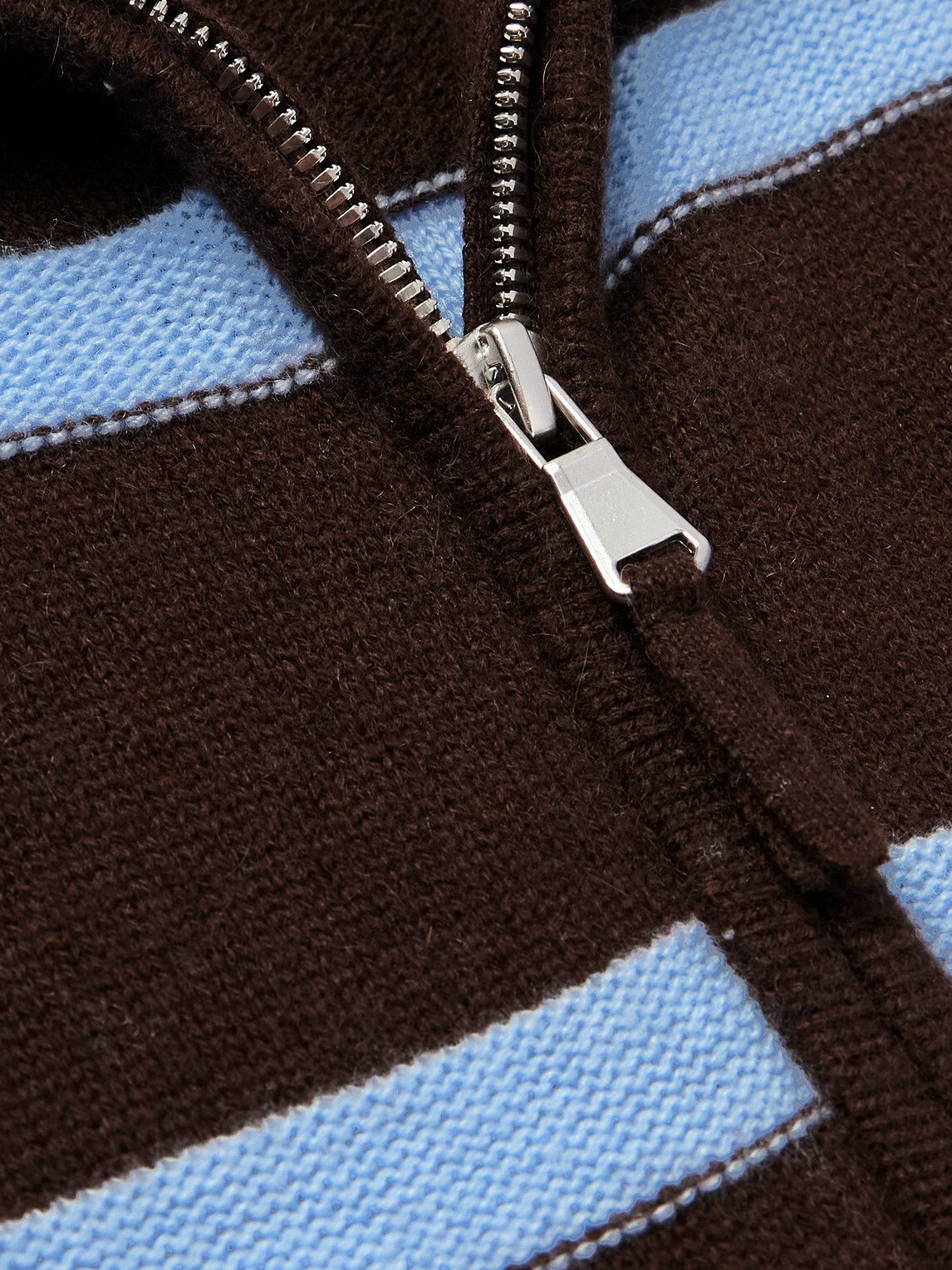 Allude - Troyer Striped Wool and Cashmere-Blend Half-Zip Sweater - Brown