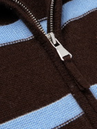 Allude - Troyer Striped Wool and Cashmere-Blend Half-Zip Sweater - Brown