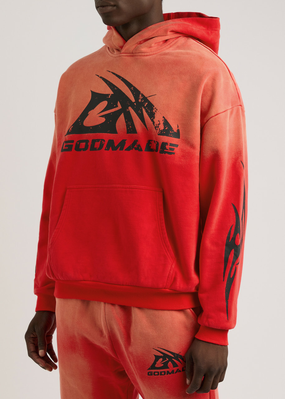 God Made Heritage Logo-print Hooded Cotton Sweatshirt Red