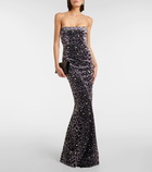 Alex Perry Leopard-print strapless velvet midi dress