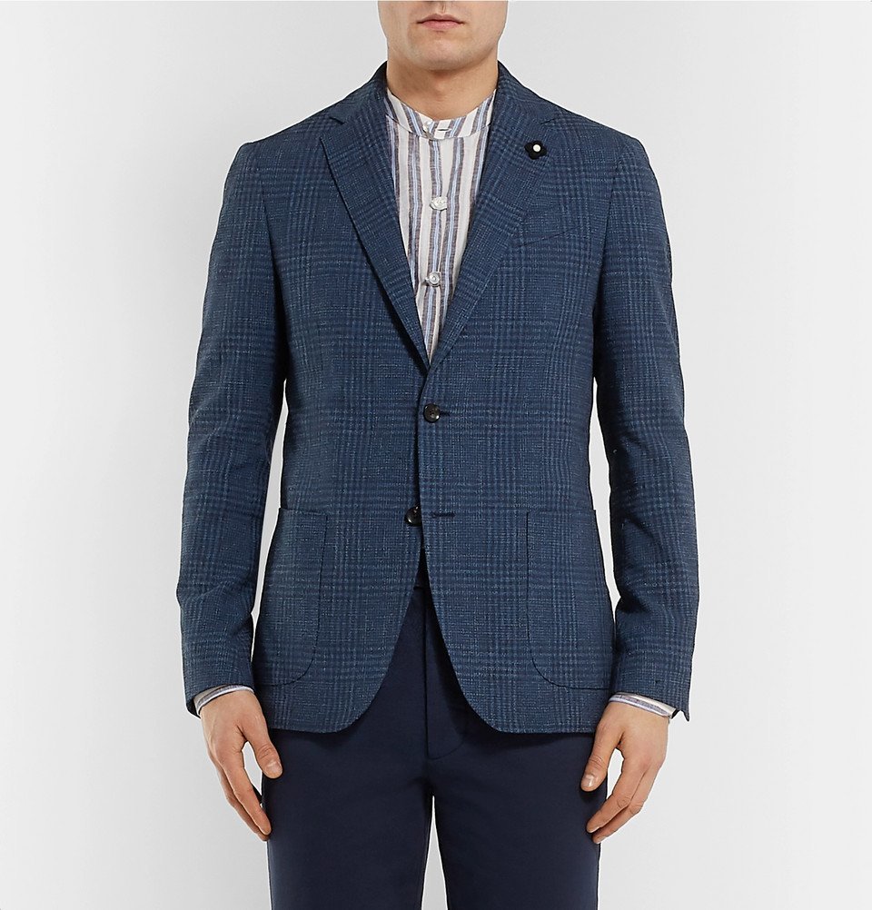 Lardini - Navy Slim-Fit Prince of Wales Checked Cotton and Linen