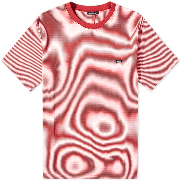 Photo: Undercoverism Men's Logo Tab Striped Cut Up Oversized T-Shirt in Red Border