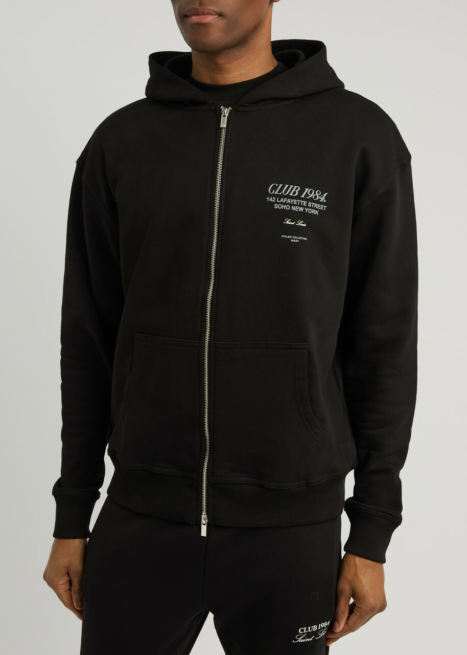 Club 1984 Soho Printed Hooded Cotton Sweatshirt Black