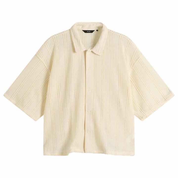 Photo: BEAMS Men's Mesh Open Collar Shirt in Off White