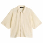 BEAMS Men's Mesh Open Collar Shirt in Off White