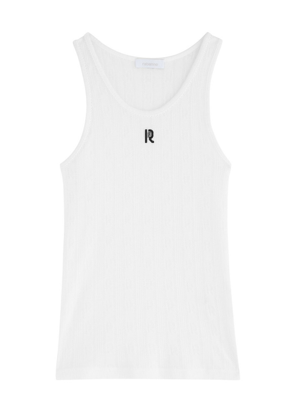 Photo: Rabanne Logo Monogram Pointelle Cotton Vest White