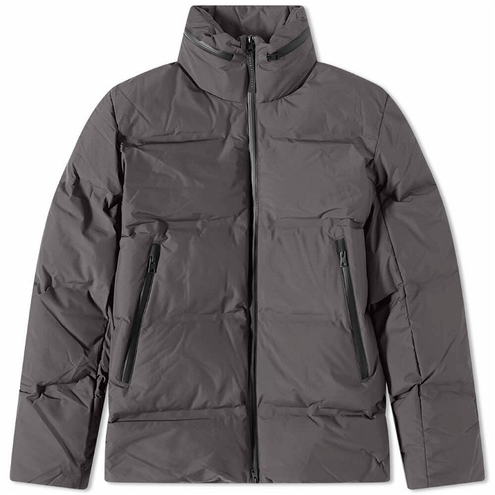 Photo: Norse Projects Men's Stand Collar Short Down Jacket in Battleship Grey