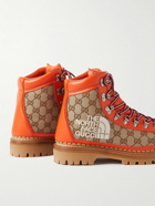 GUCCI - The North Face Logo-Embroidered Monogrammed Canvas and Leather Hiking Boots - Brown