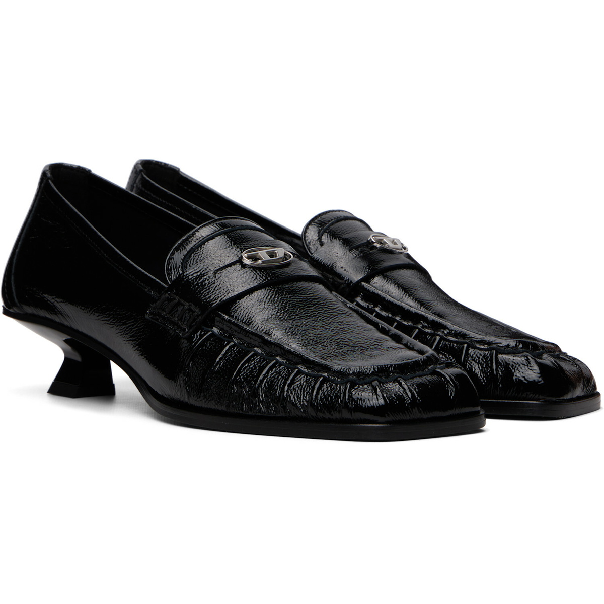 Diesel Black D-Amber-Penny Naplak Leather Loafer Heels