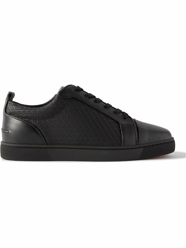 Photo: Christian Louboutin - Louis Junior Orlato Leather-Trimmed Perforated Rombo Max Rubber Sneakers - Black