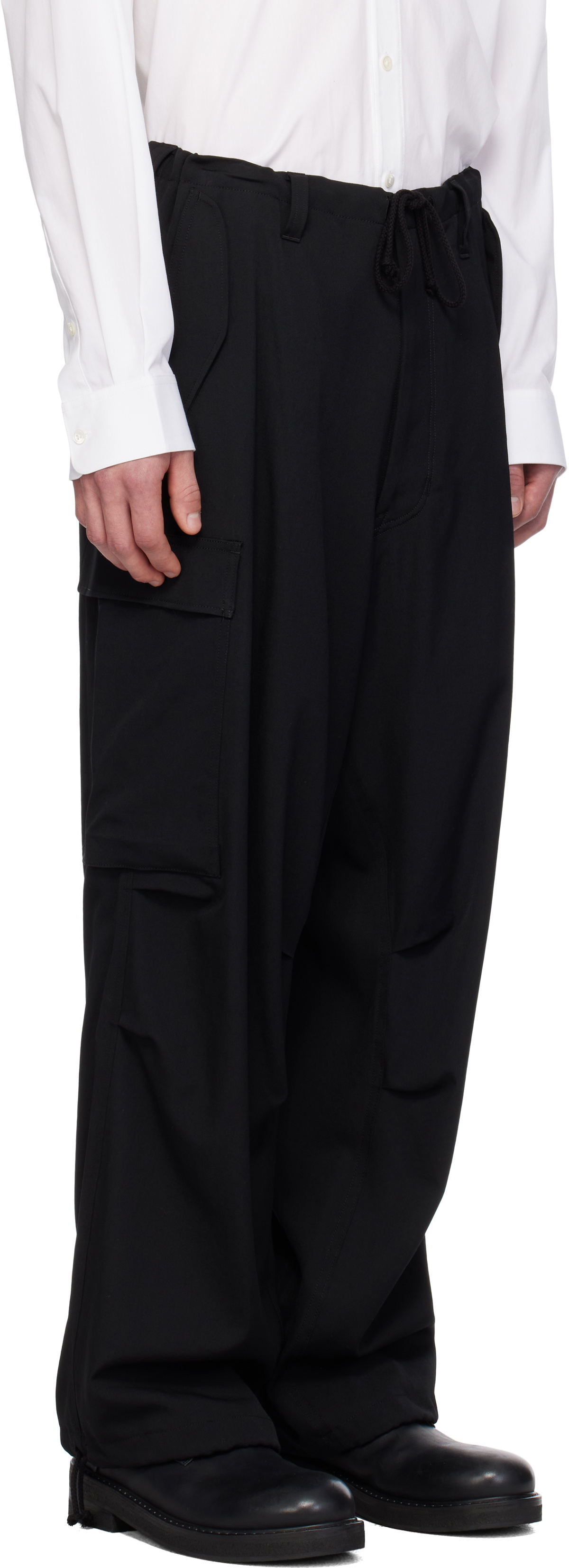 Y's For Men Black Side Triple Stitch Cargo Pants