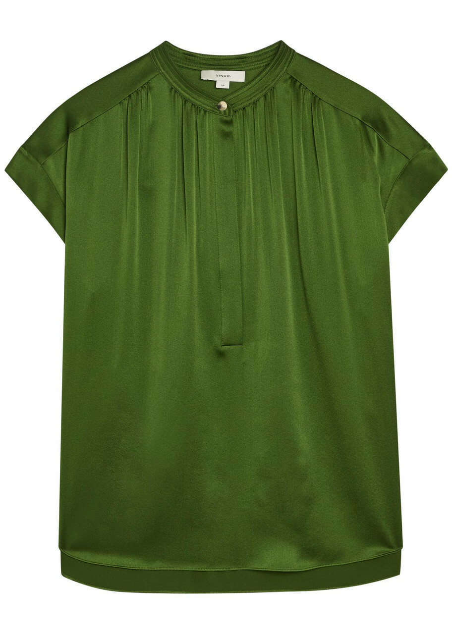 Vince Gathered Silk Blouse Green