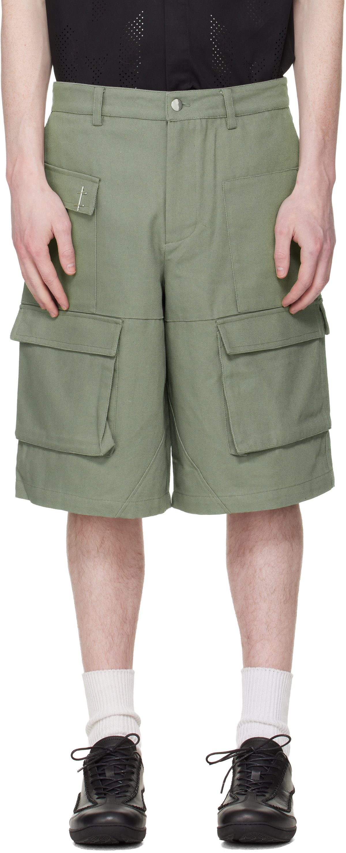 HELIOT EMIL Green Cellulae Cargo Shorts