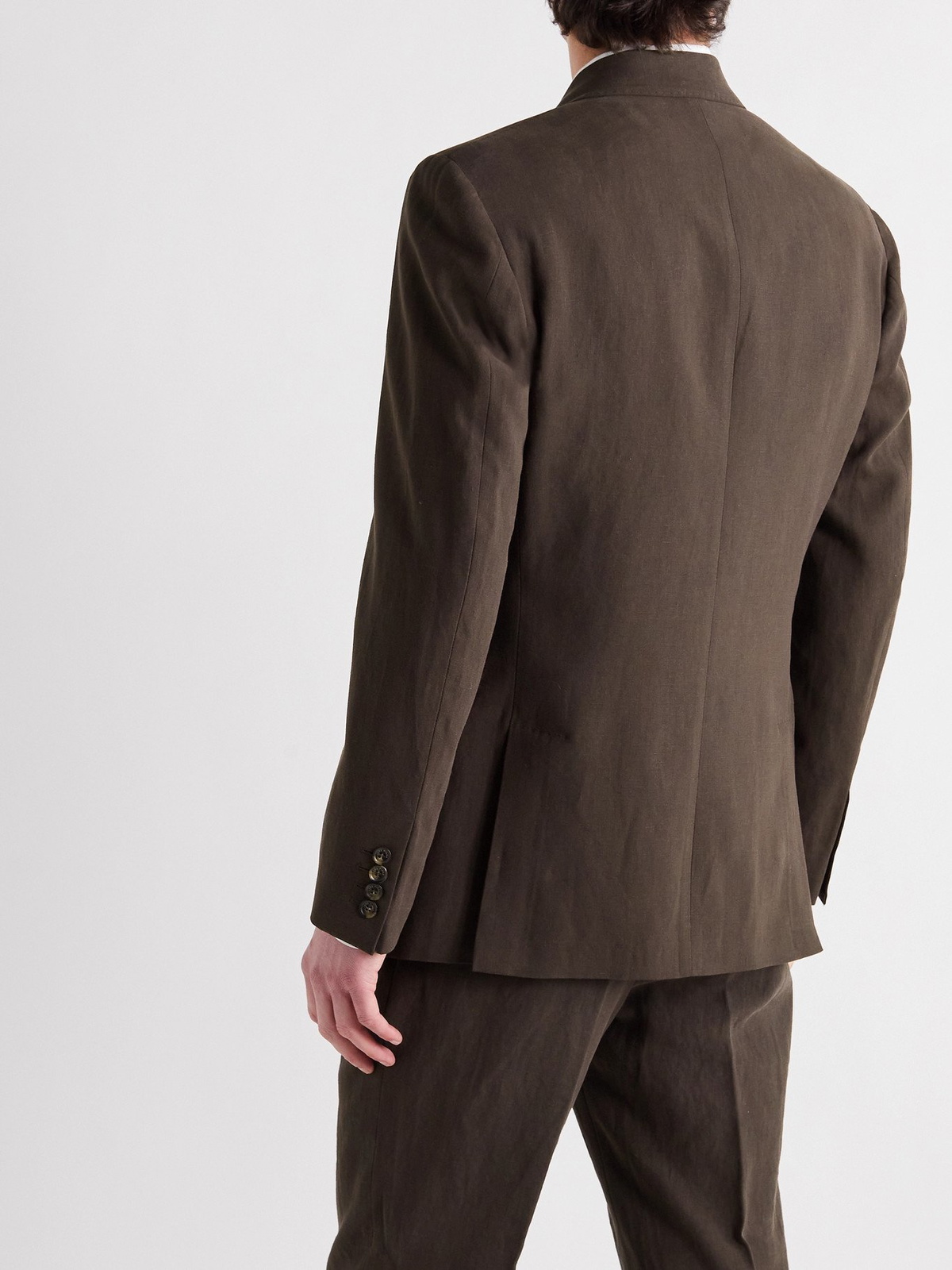 LORO PIANA - Double-Breasted Rain System Linen Suit Jacket - Brown 