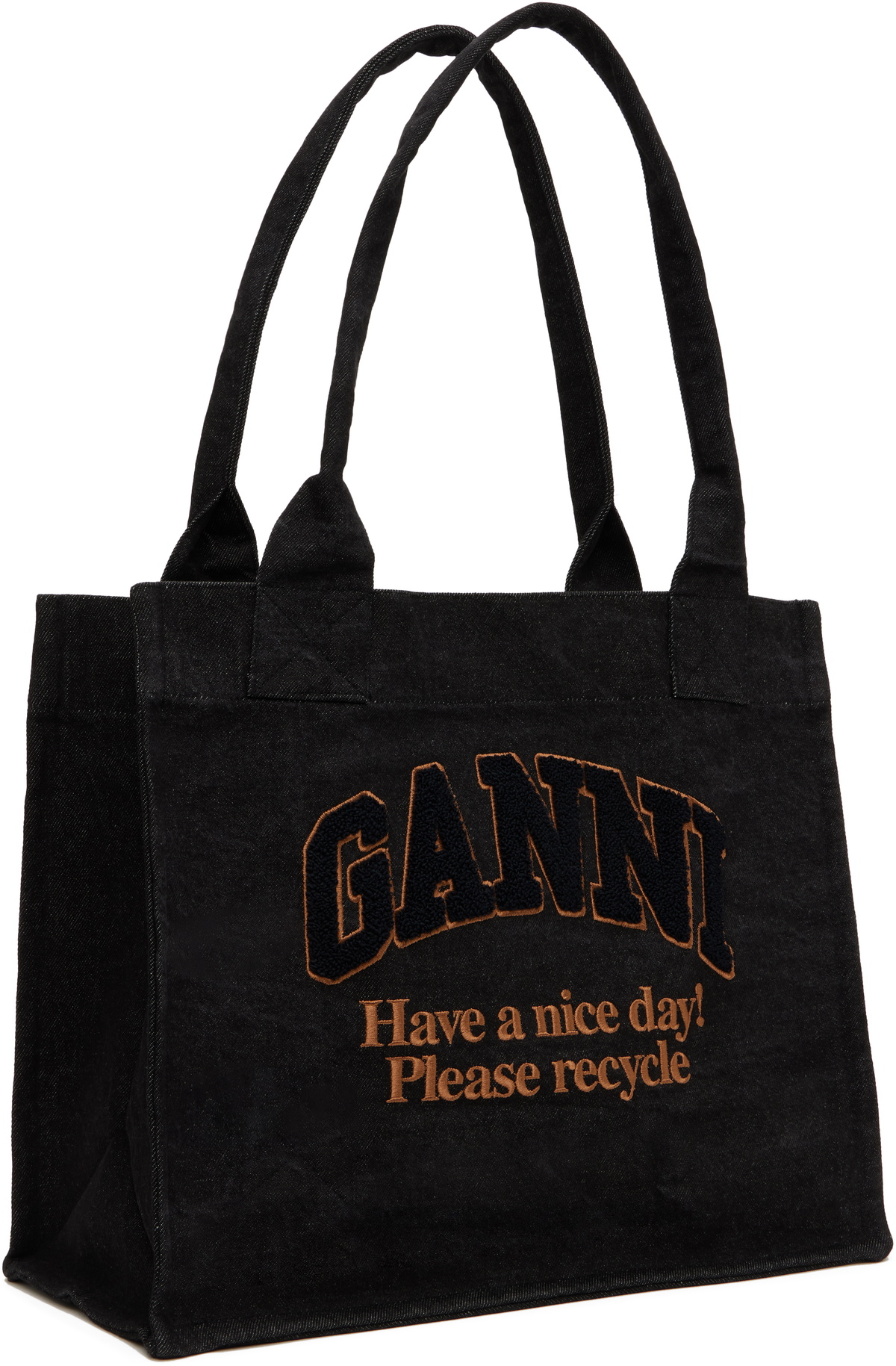GANNI Black Denim Large Tote