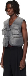 LU'U DAN Gray Wadded Denim Cargo Vest