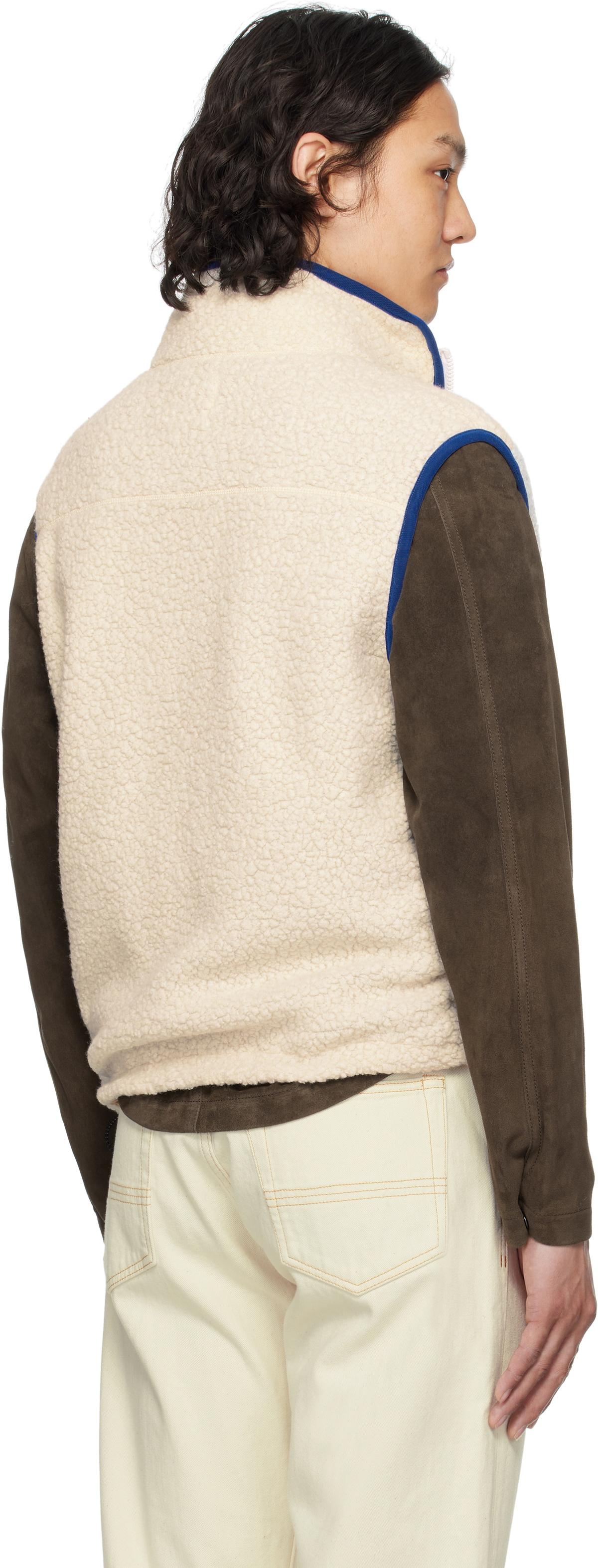 Drake's Off-White Boucle Wool Zip Fleece Vest