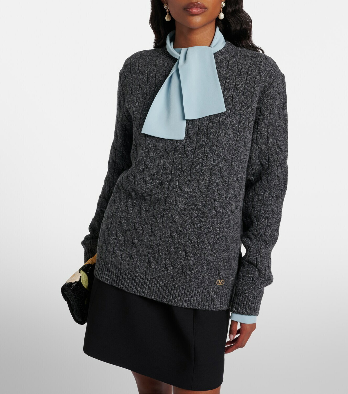 Valentino Cable-knit virgin wool mouliné sweater