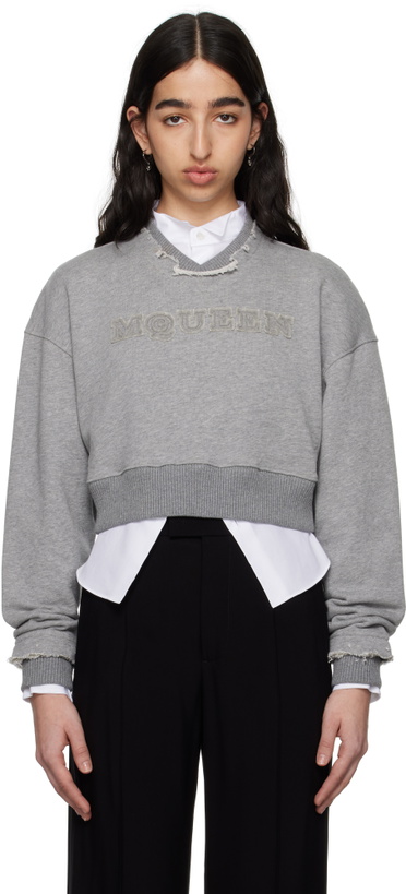 Photo: McQueen Gray 'McQueen' Logo Cropped Sweatshirt