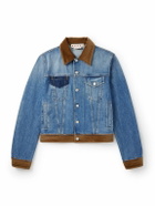 Marni - Slawn and Soldier Appliquéd Cotton Velvet-Trimmed Denim Jacket - Blue
