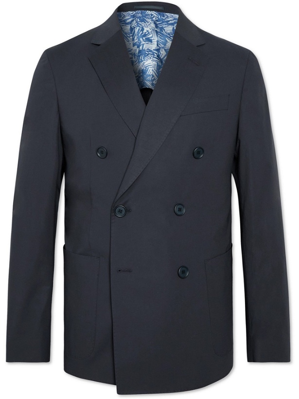 Photo: HUGO BOSS - Double-Breasted Cotton-Blend Suit Jacket - Blue