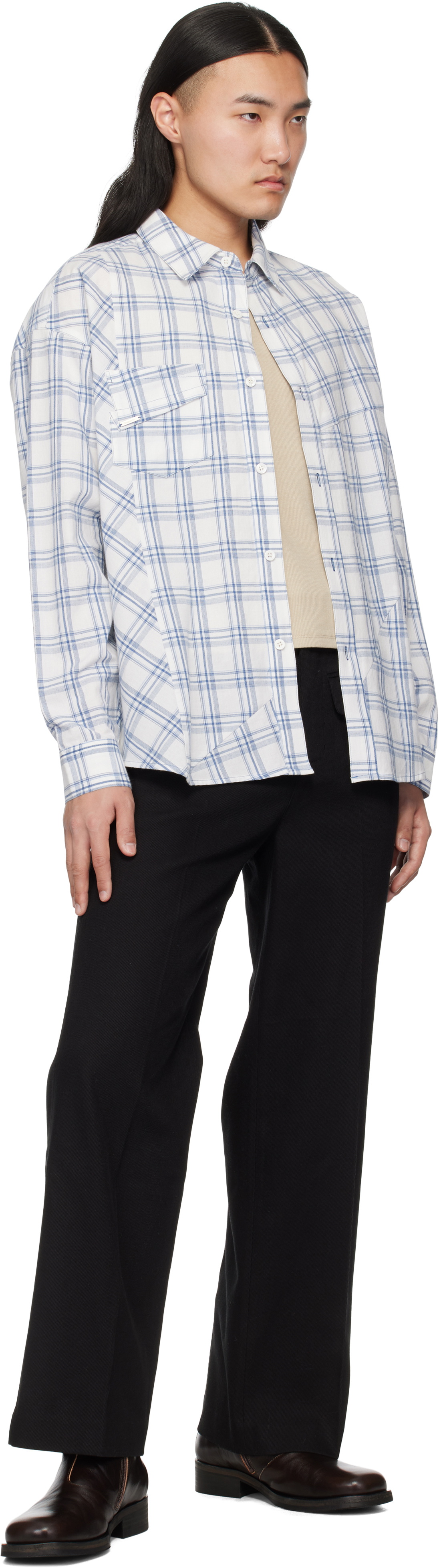lesugiatelier Blue Sculpture Check Shirt