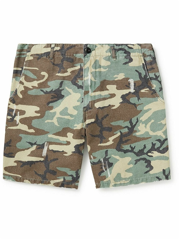 Photo: ERL - Printed Distressed Canvas Cargo Shorts - Green