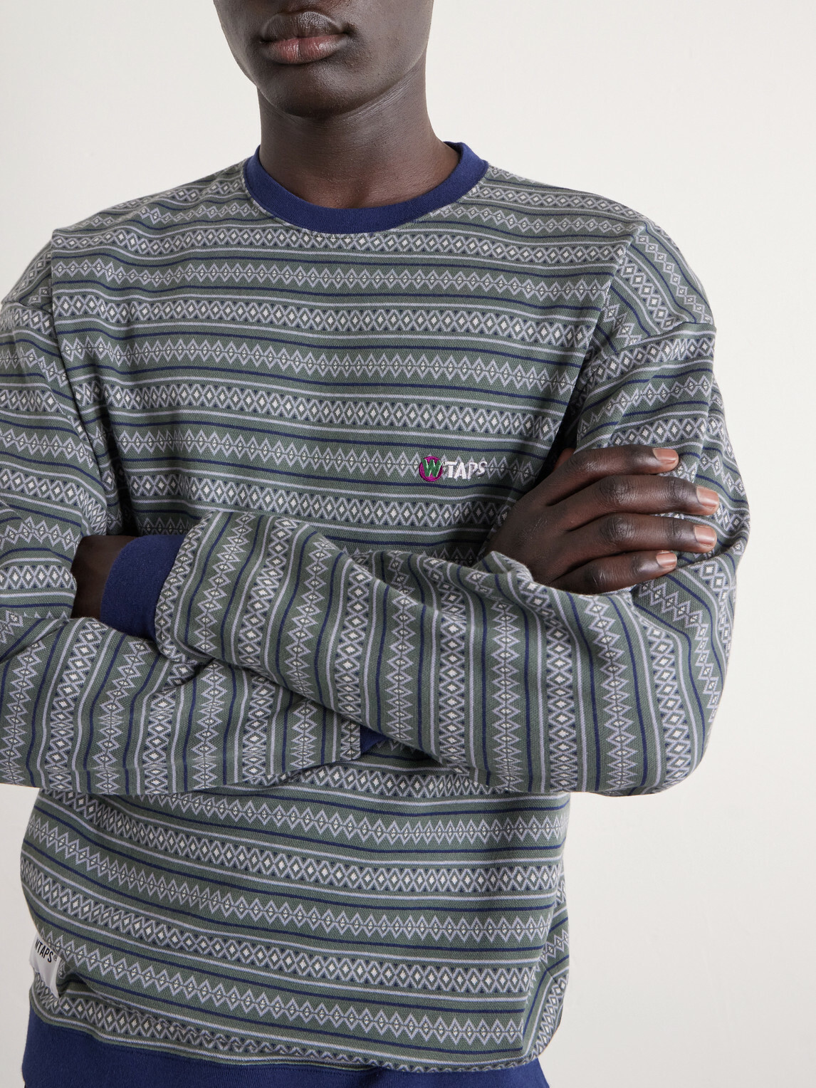 WTAPS - Logo-Appliquéd Striped Cotton-Jersey T-Shirt - Green