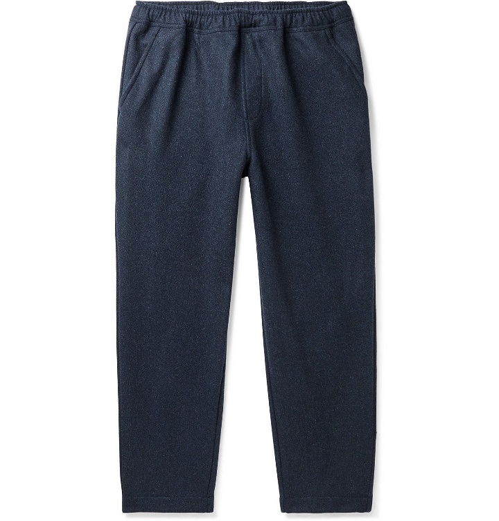 Photo: Albam - Tapered Brushed Wool-Blend Drawstring Trousers - Blue