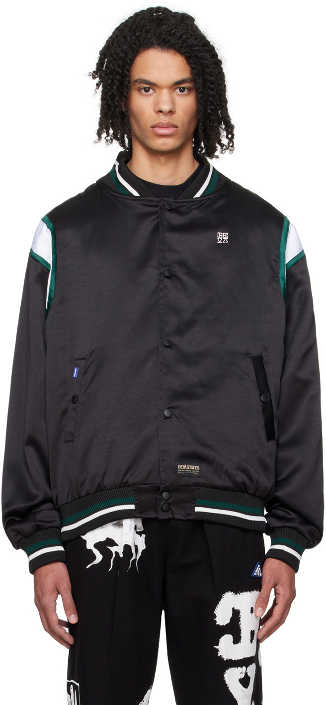 DEVÁ STATES Black Paneled Bomber Jacket